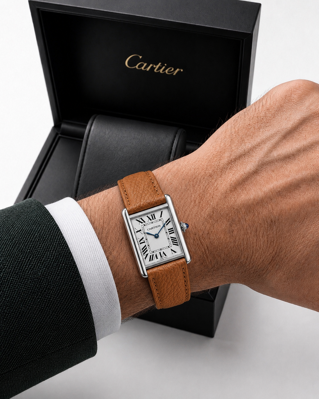 Louis Tank Cartier  Leather Strap Luxury Watch – Classic Square Dial Edition